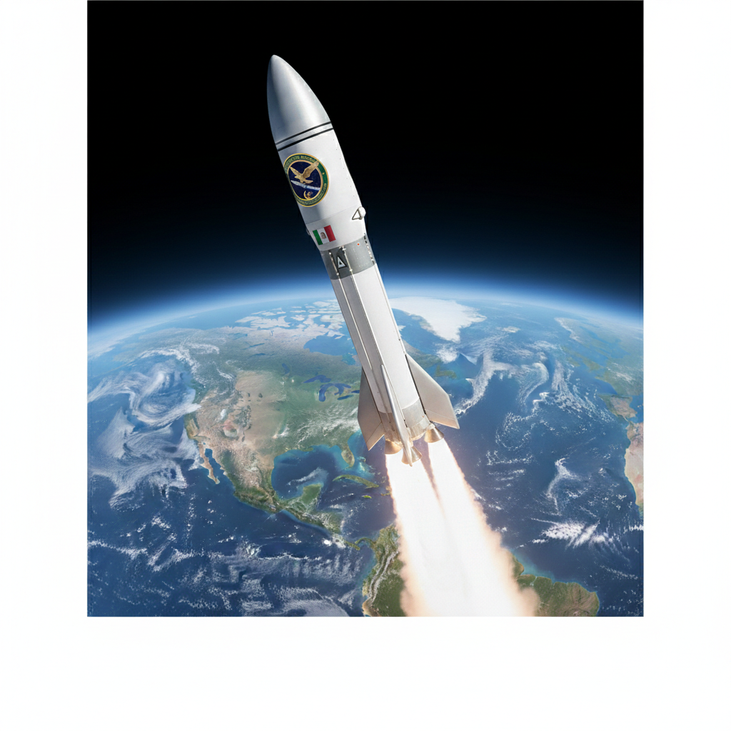Cohete espacial mexicano en misión. Fuente: Elaboración digital.