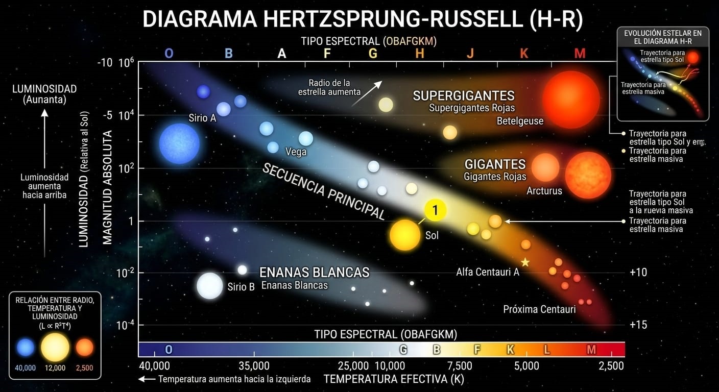Diagrama Hertzsprung-Rusell. Fuente: Elaboración digital.