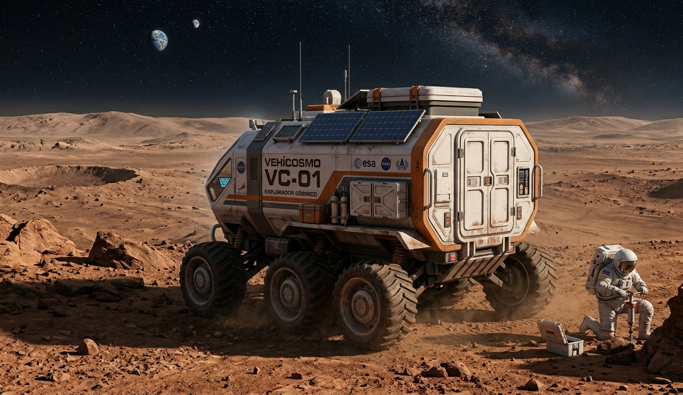 Vehícosmo recolectando muestras en Marte. Fuente: Elaboración digital.