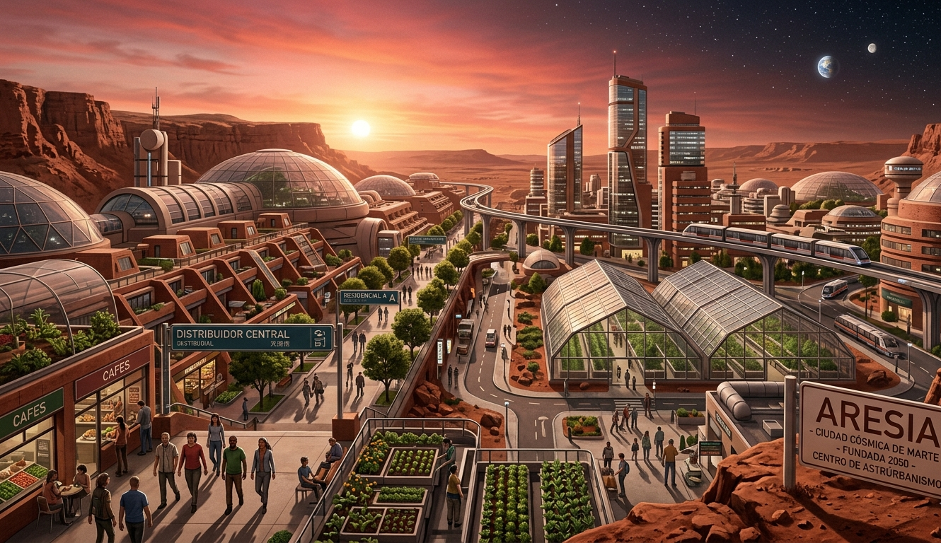 Modelo astrourbano hipotético en Marte. Fuente: Elaboración digital.