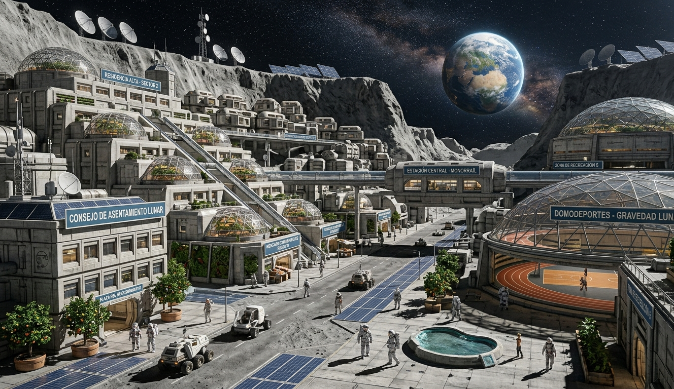 Astrourbanismo en la Luna. Fuente: Elaboración digital.