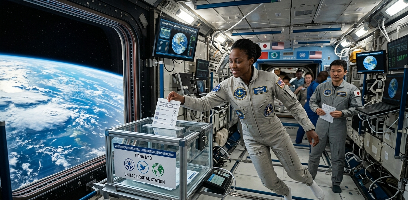 Astronauta emitiendo un sufragio. Fuente: Elaboración digital. 