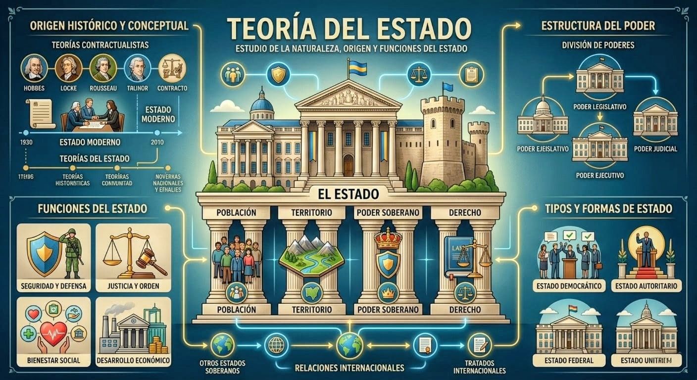 Infografía sobre la Teoría del Estado. Fuente: Elaboración digital.