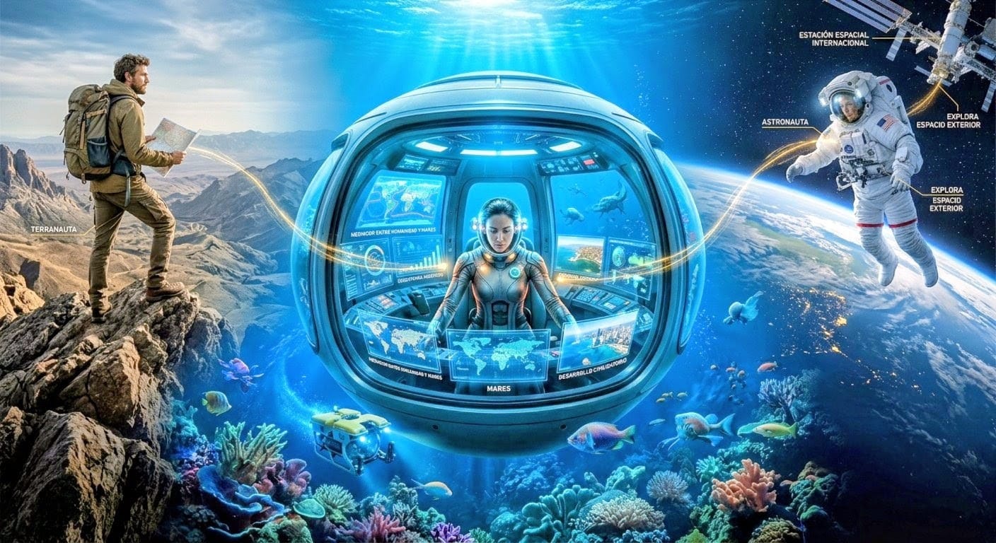 Terranauta, marenauta y espacionauta. Fuente: Elaboración digital.