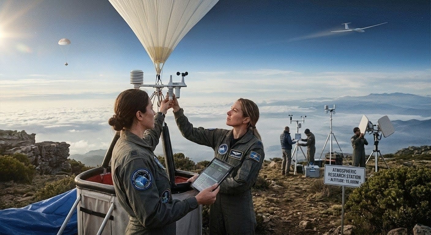 Aeronautas realizando estudios atmosféricos. Fuente: Elaboración digital.