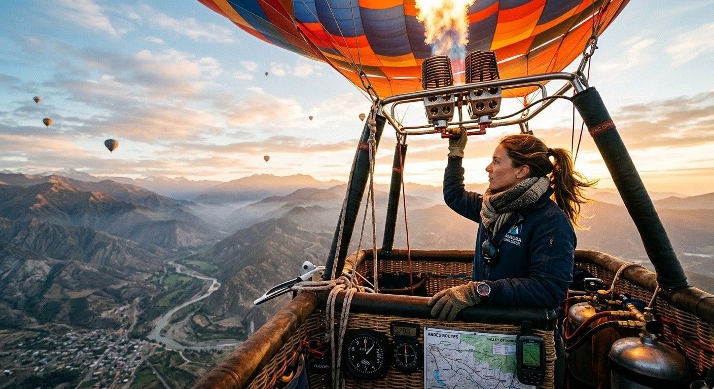 Aeronauta realizando navegación en globo aerostático. Fuente: Elaboración digital.