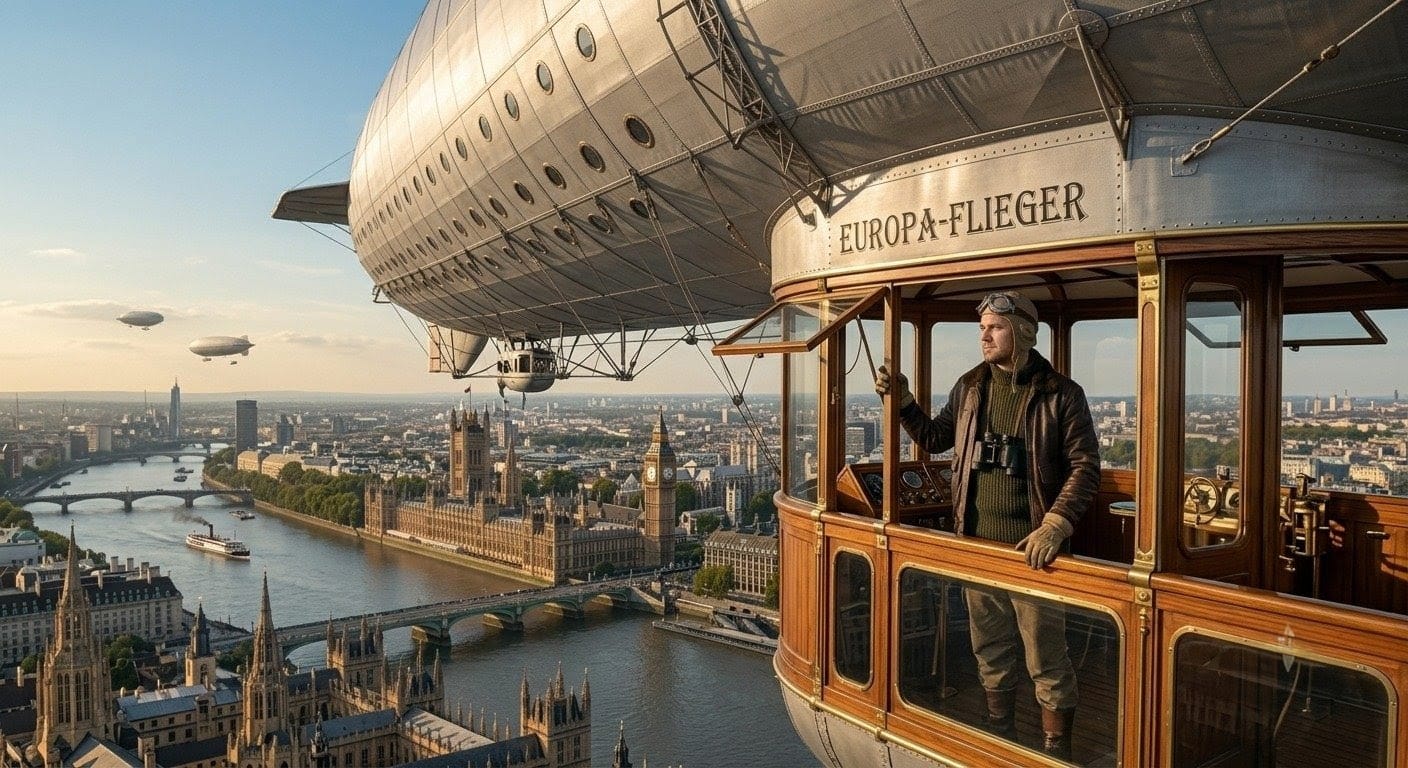 Aeronauta en un Zeppelin. Fuente: Elaboración digital.