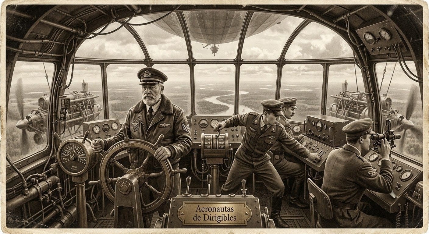 Aeronautas en un dirigible. Fuente: Elaboración digital.