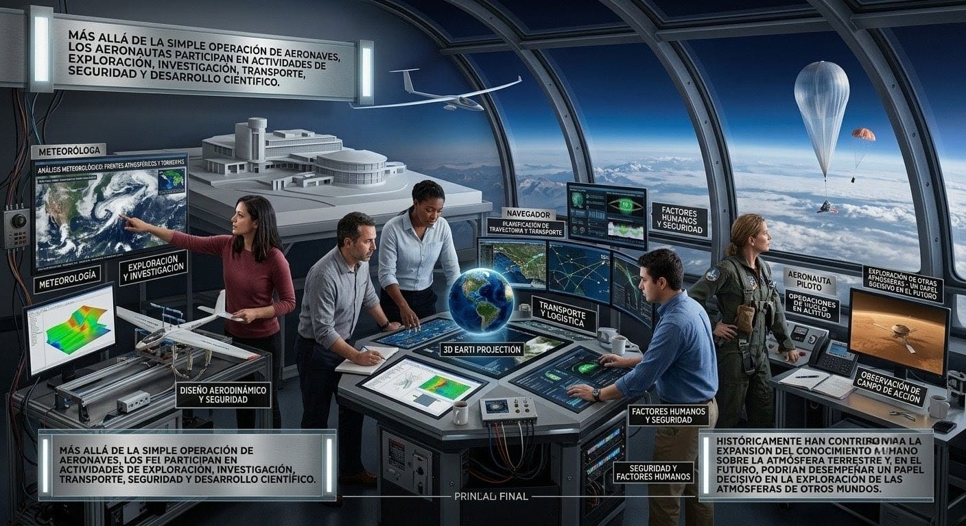 Aeronautas realizando estudios terrestres. Fuente: Elaboración digital.